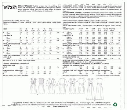 McCall's Pattern M7381 Y (XSM-SML-MED)