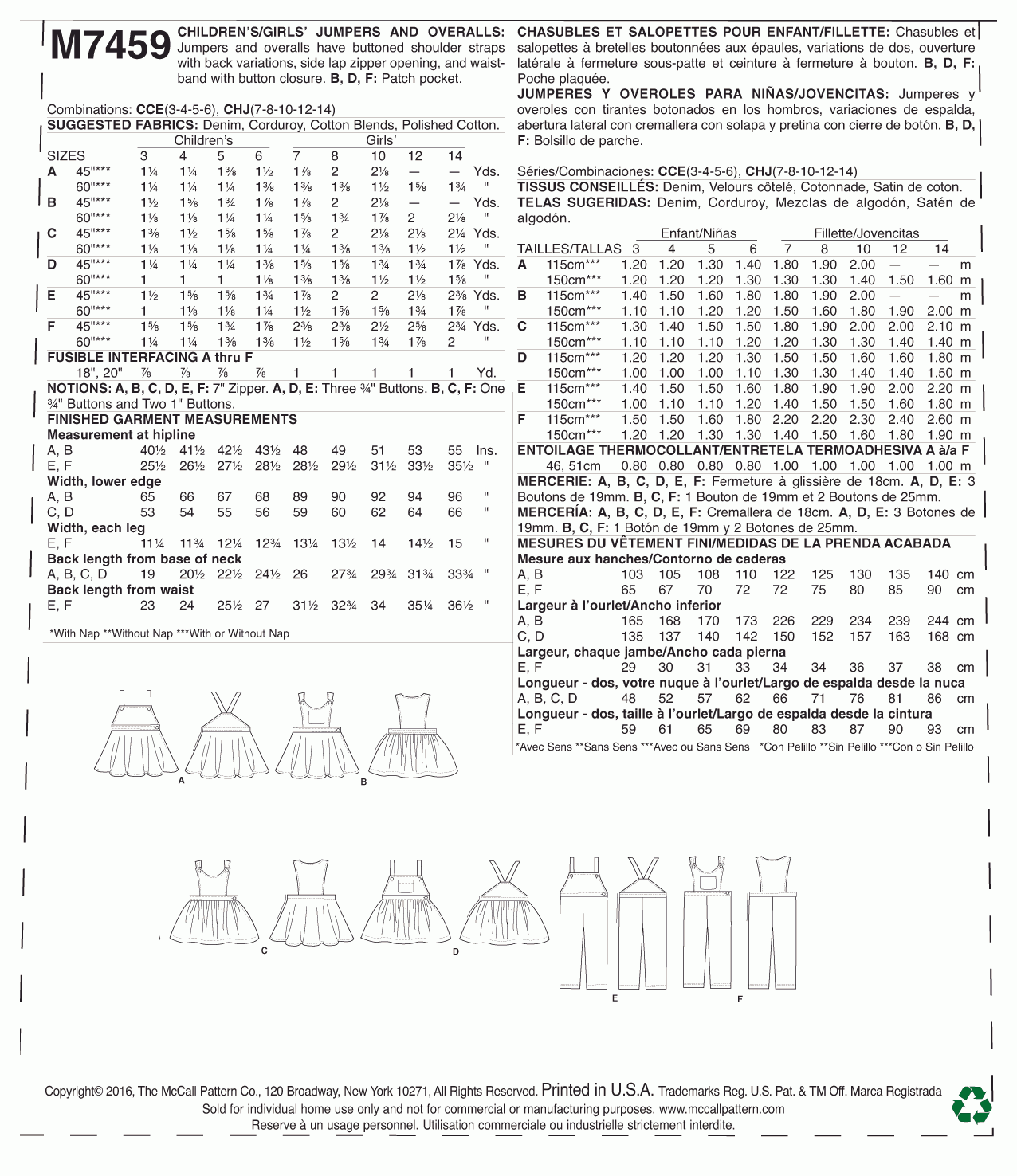 McCall's Pattern M7459 CCE (3-4-5-6)