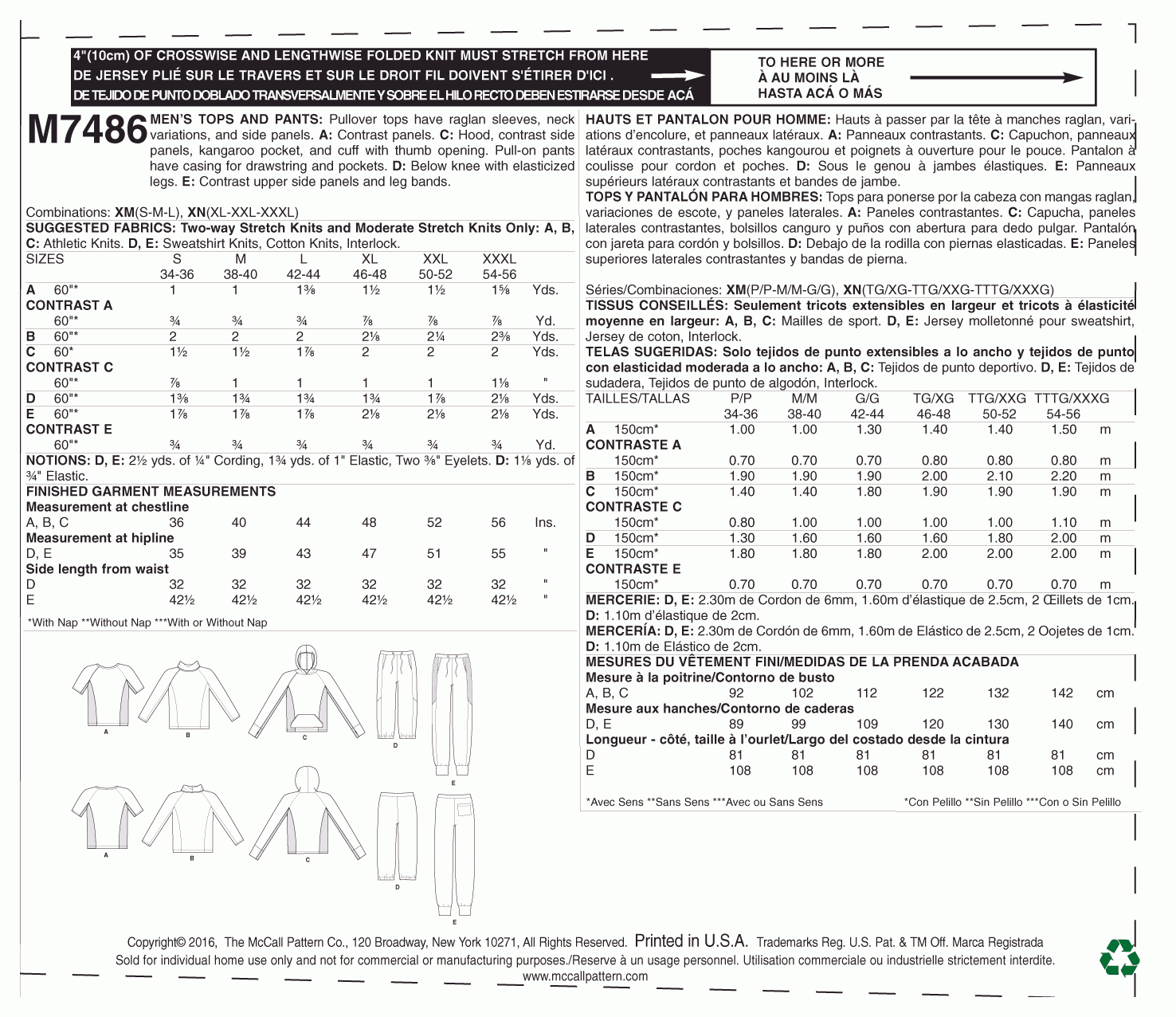 McCall's Pattern M7486 XM (SML-MED-LRG)