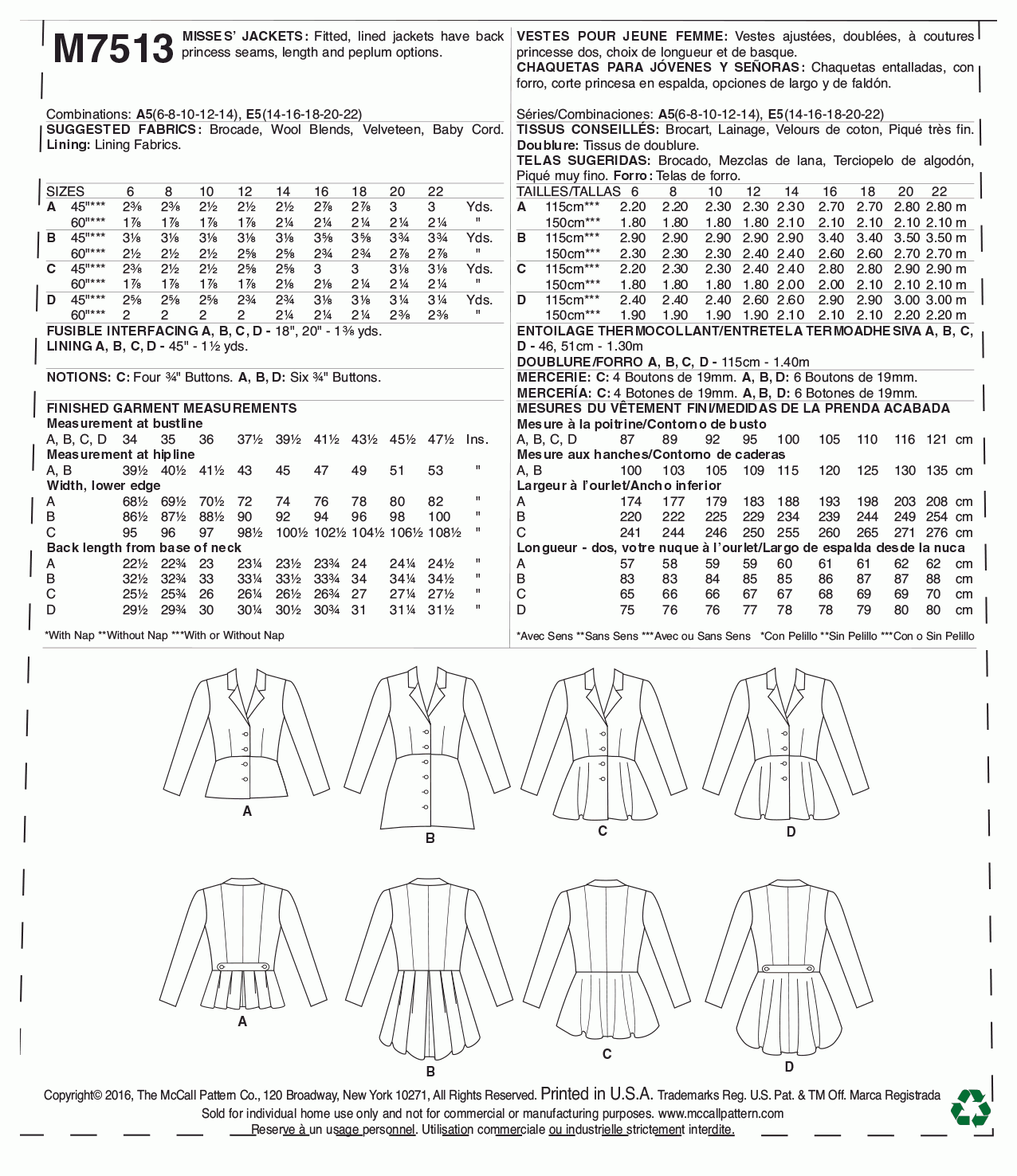 McCall's Pattern M7513 (6-8-10-12-14)