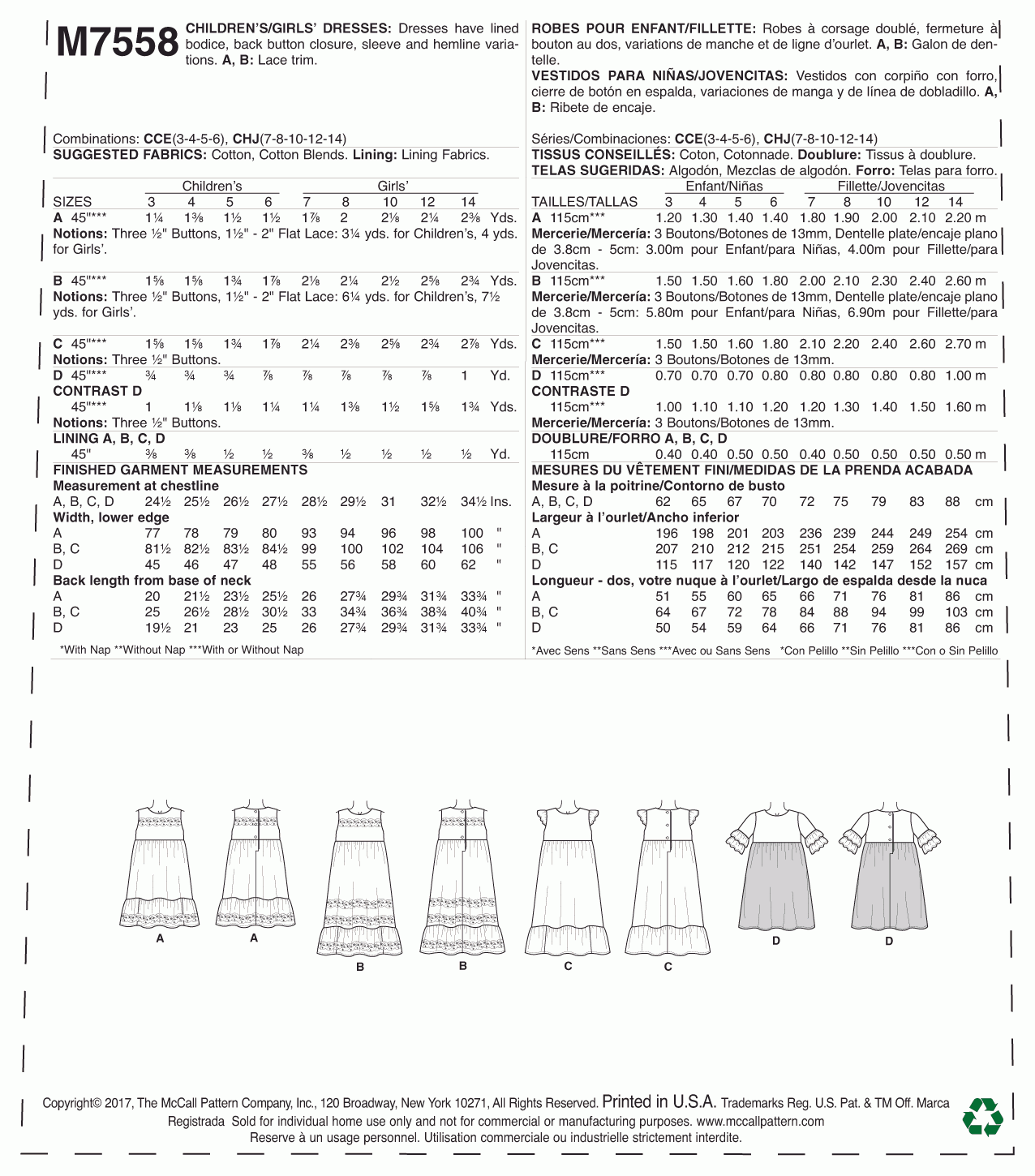 McCall's Pattern M7558 CCE (3-4-5-6)