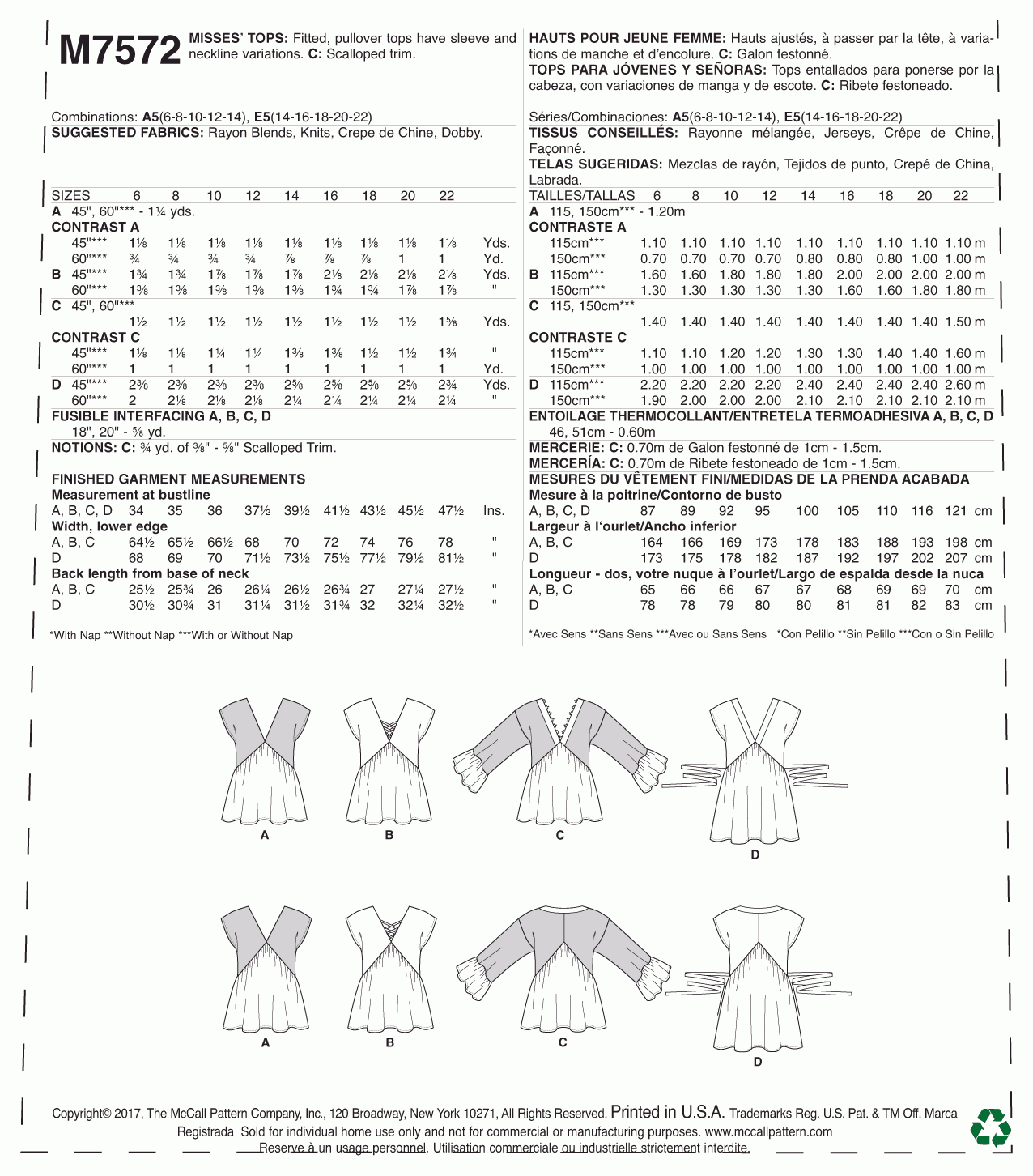 McCall's Pattern M7572 A5 (6-8-10-12-14)