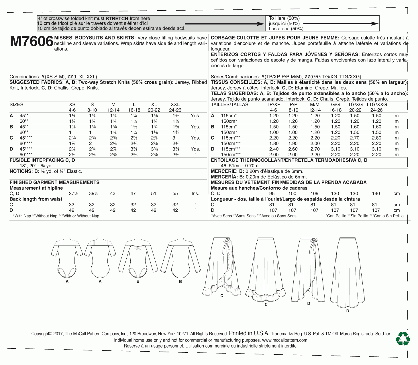 McCall's Pattern M7606 Y (XSM-SML-MED)