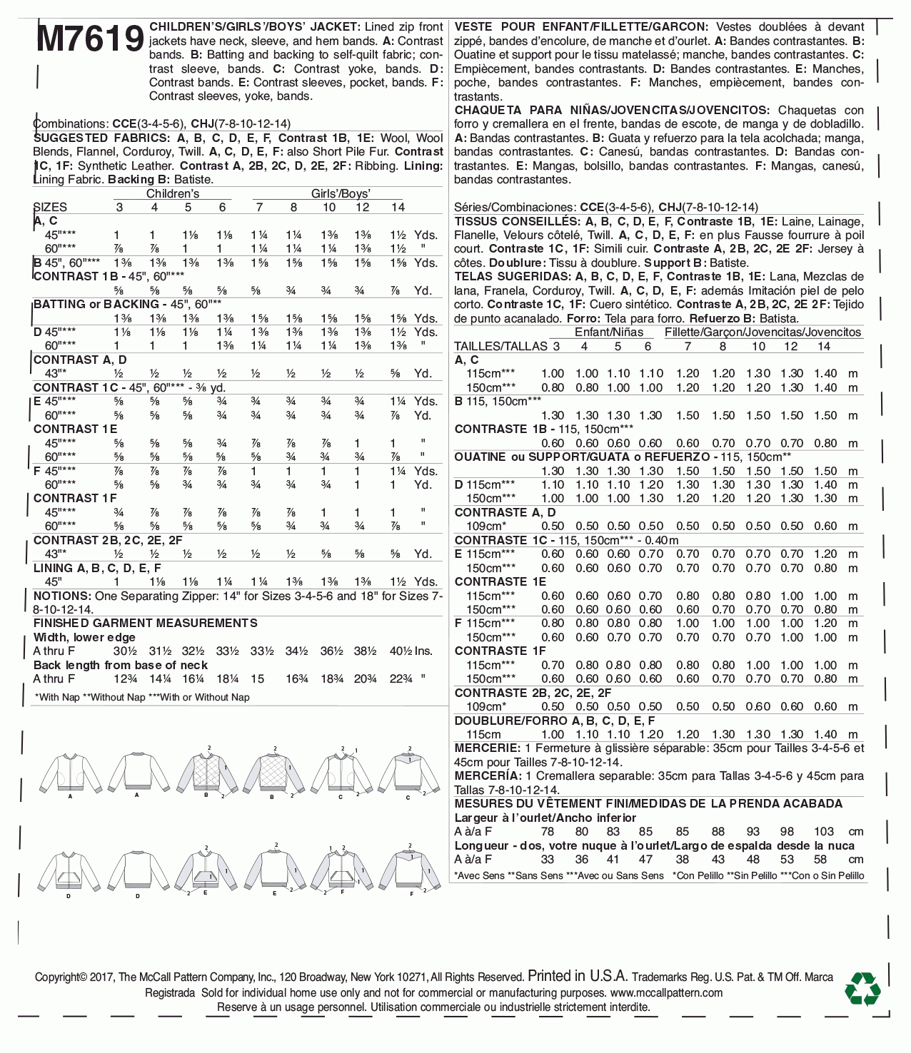 McCall's Pattern M7619 CCE (3-4-5-6)