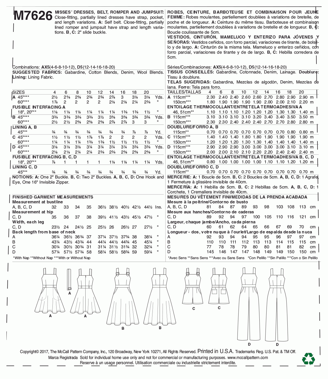 McCall's Pattern M7626 AX5 (4-6-8-10-12)