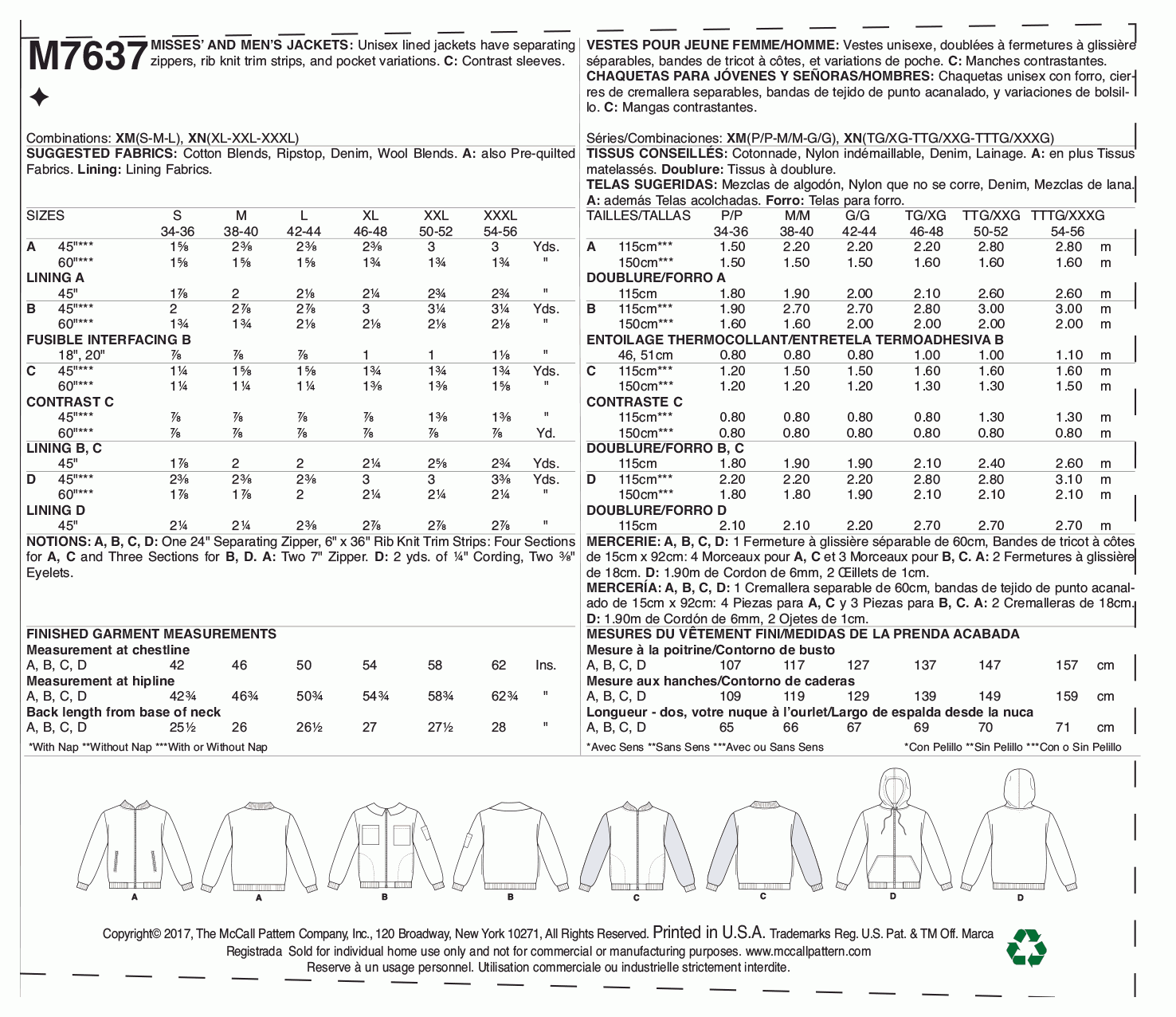 McCall's Pattern M7637 XM (SML-MED-LRG)