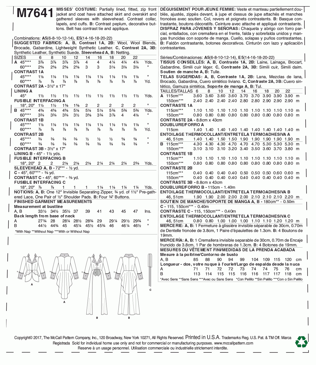 McCall's Pattern M7641 A5 (6-8-10-12-14)