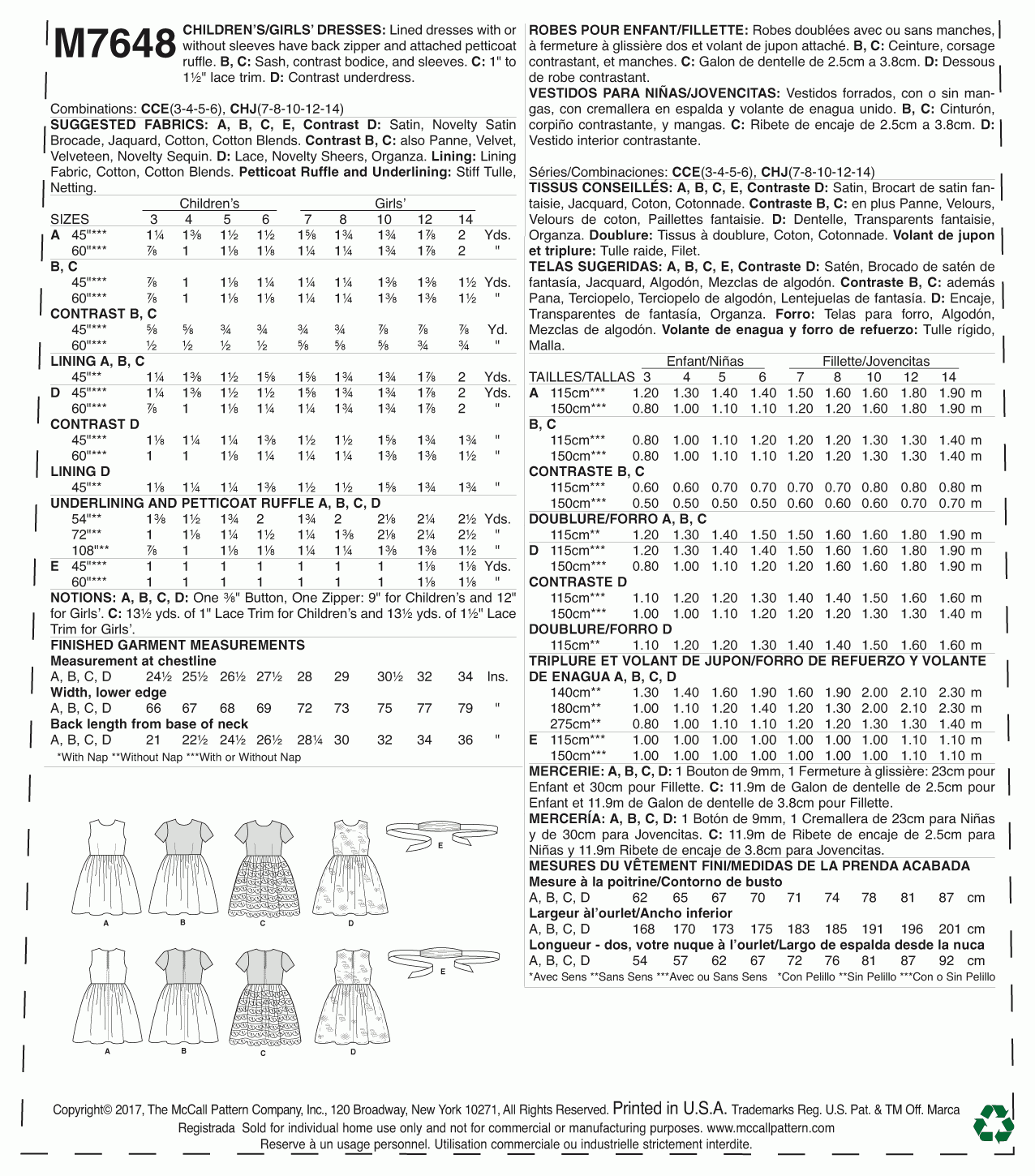 McCall's Pattern M7648 CCE (3-4-5-6)