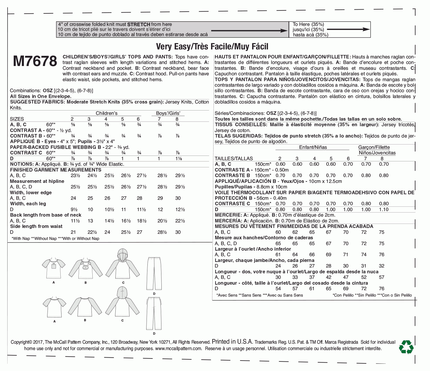 McCall's Pattern M7678 OSZ ((2-3-4-5) (6-7-8))