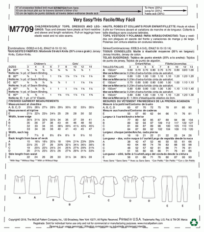 McCall's Pattern M7709 CCE (3-4-5-6)