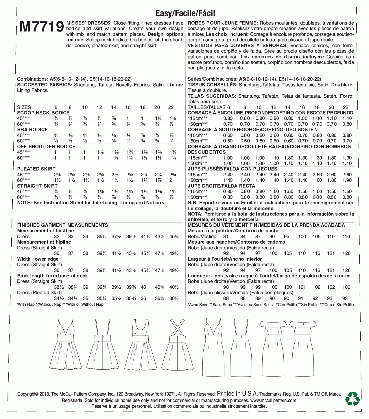 McCall's Pattern M7719 A5 (6-8-10-12-14)