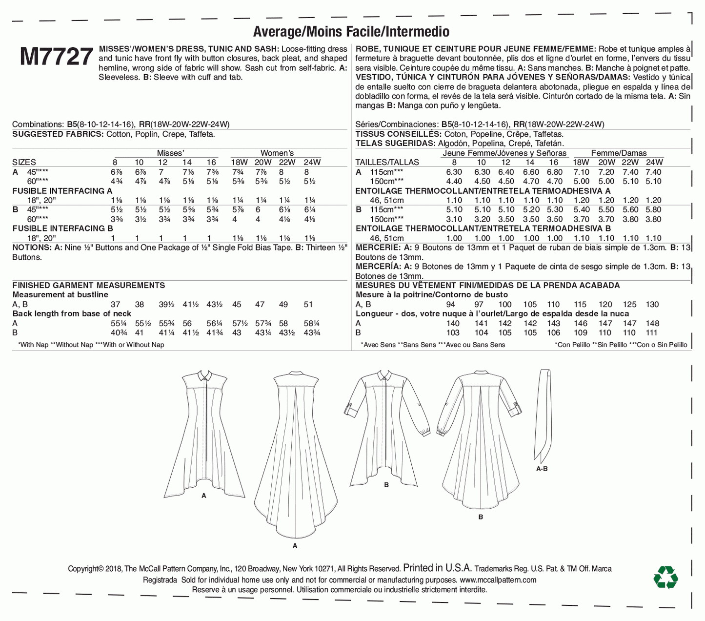 McCall's Pattern M7727 B5 (8-10-12-14-16)