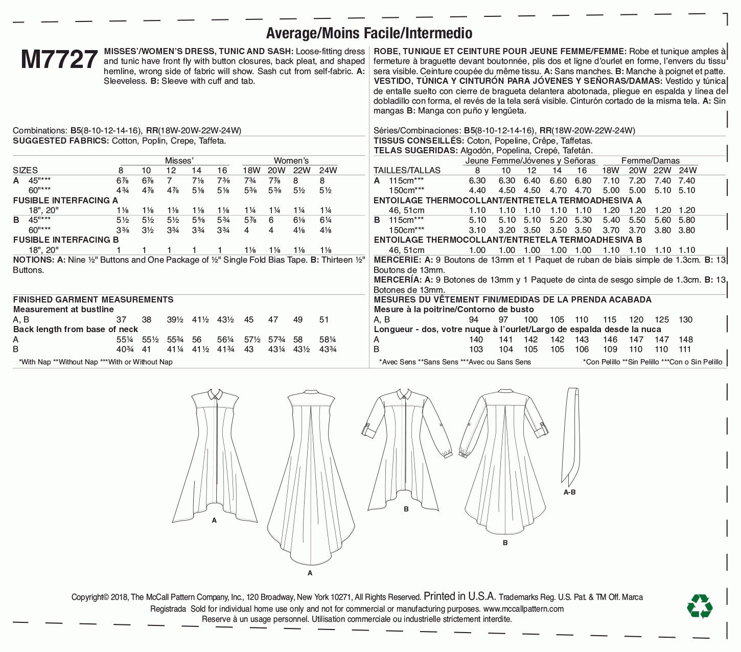 McCall's Pattern M7727 B5 (8-10-12-14-16)