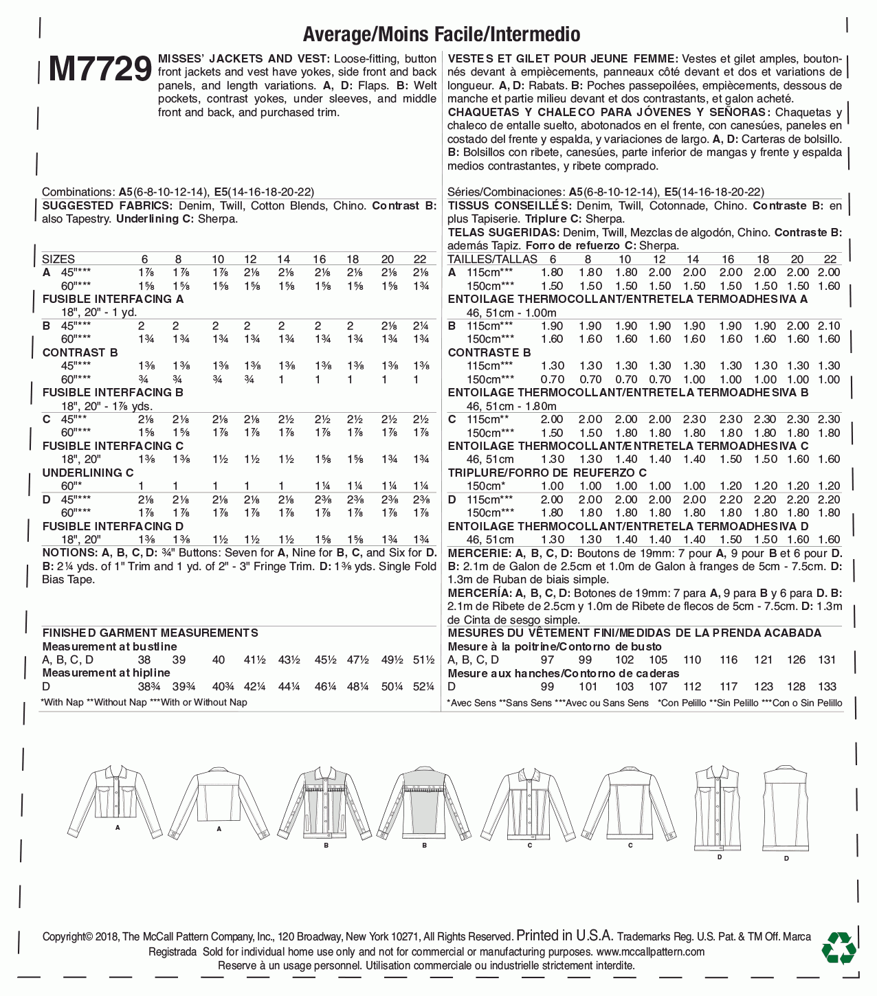 McCall's Pattern M7729 A5 (6-8-10-12-14)