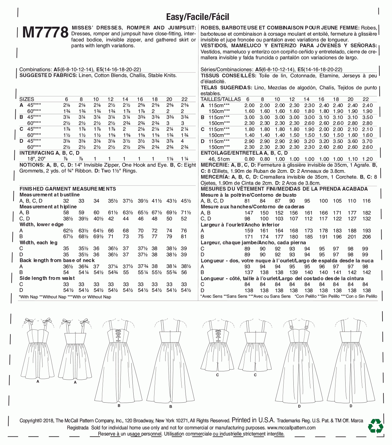 McCall's Pattern M7778 A5 (6-8-10-12-14)