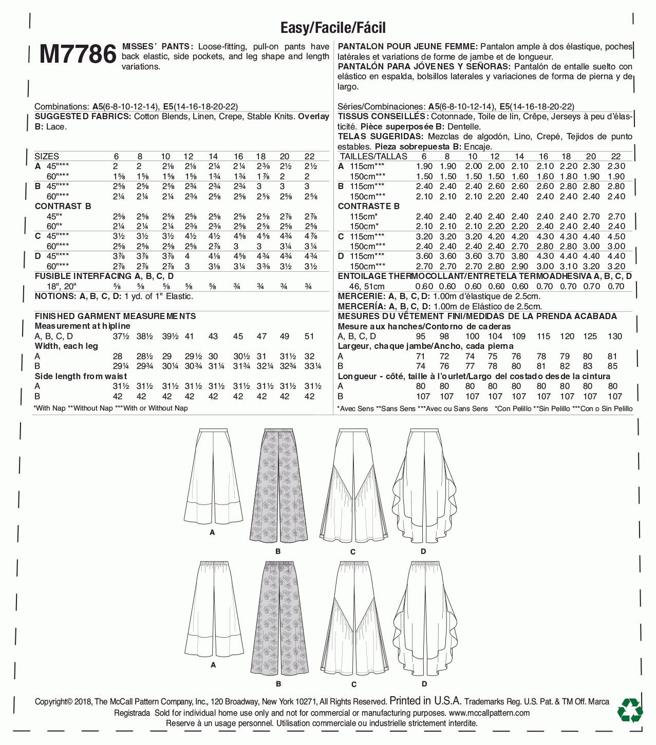 McCall's Pattern M7786 A5 (6-8-10-12-14)