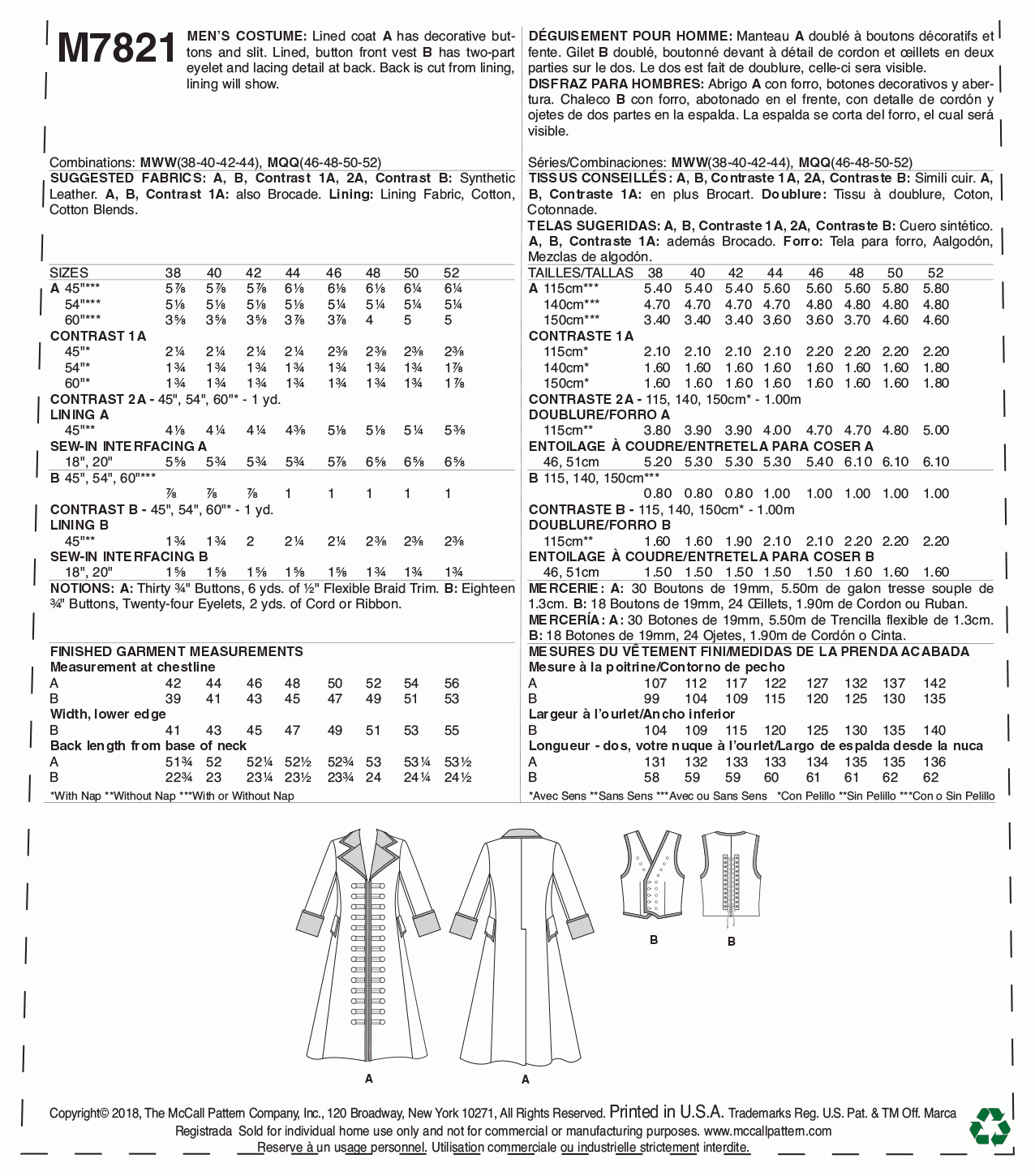 McCall's Pattern M7821 MWW (38-40-42-44)