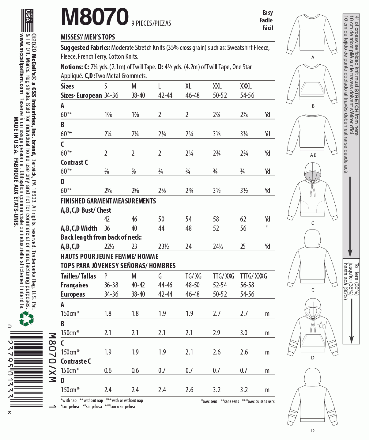 McCall's Pattern M8070 XN (XLG-XXL-XXXL)