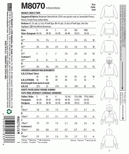 McCall's Pattern M8070 XN (XLG-XXL-XXXL)