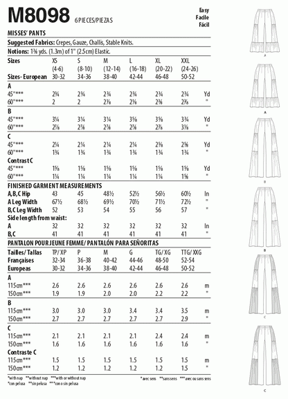 McCall's Pattern Misses' Pants M8098 (L-XL-XXL)