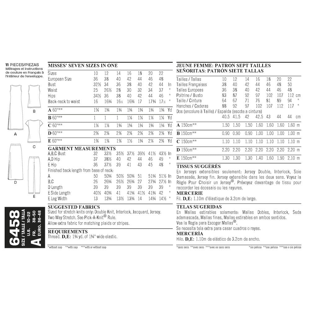 Newlook Pattern 6439 Misses' Knit Tunics with Leggings