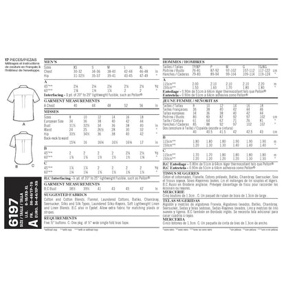 Newlook Pattern 6197 Misses' and Men's Shirts