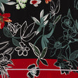Printed Cocktail Satin Fabric, Black Red Border- Width 148cm