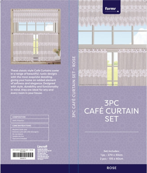 Cafe Curtain Set, Rose- 3pk