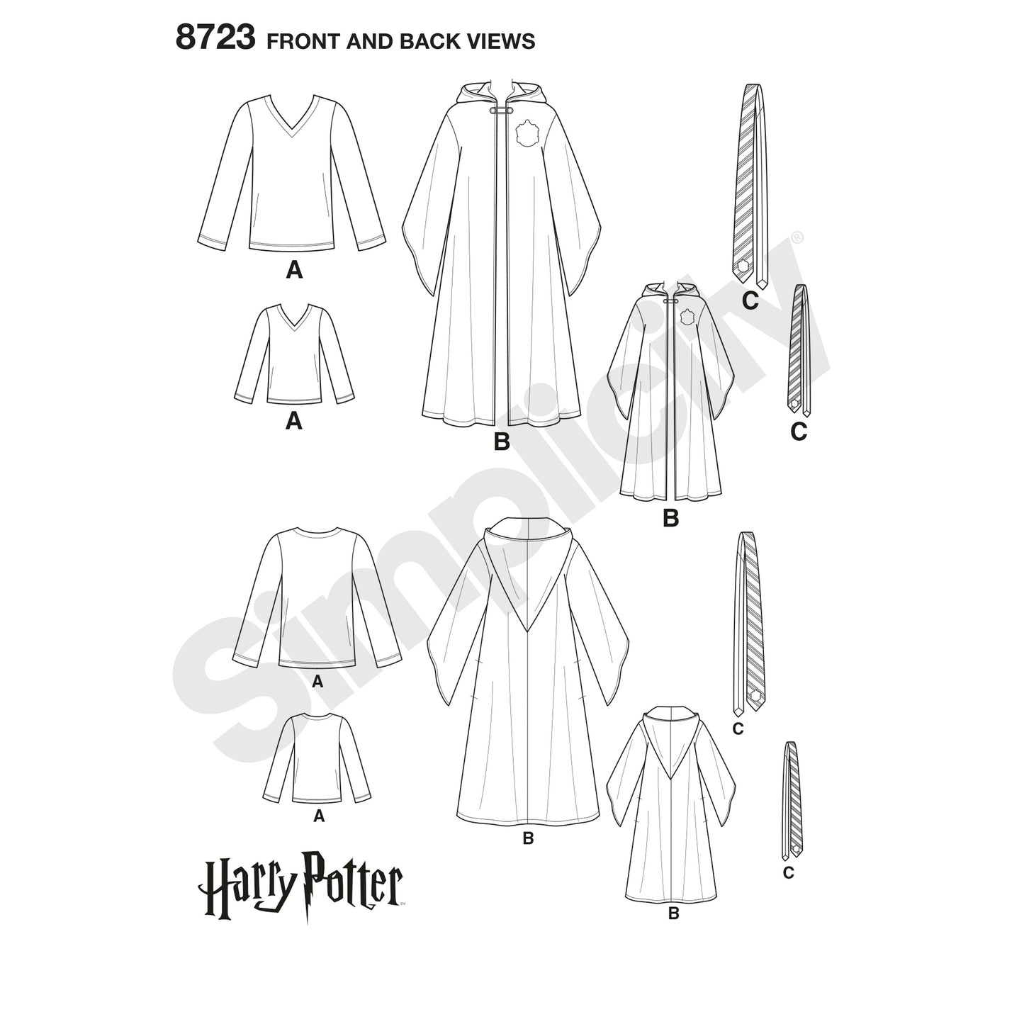 Simplicity Pattern 8723 Harry Potter Unisex Costumes