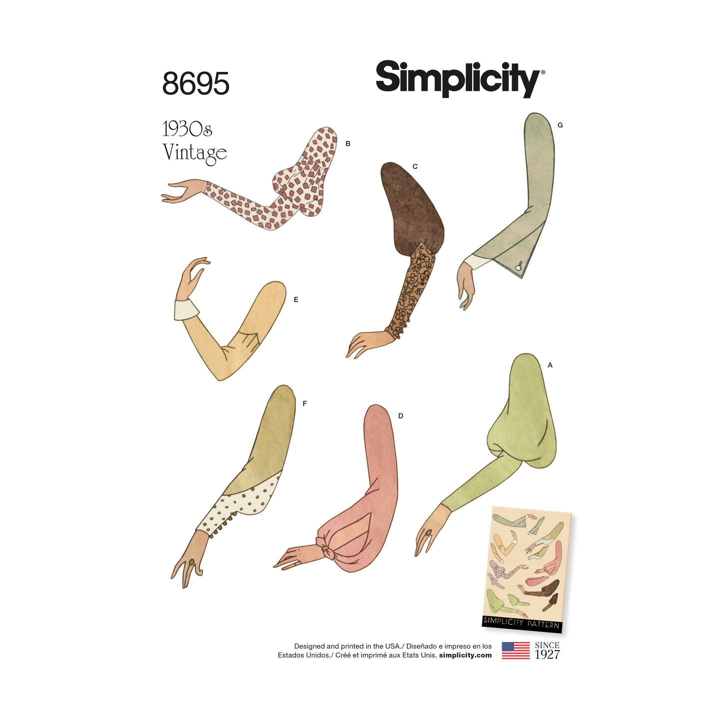 Simplicity Pattern 8695 Women's Vintage Set of Sleeves
