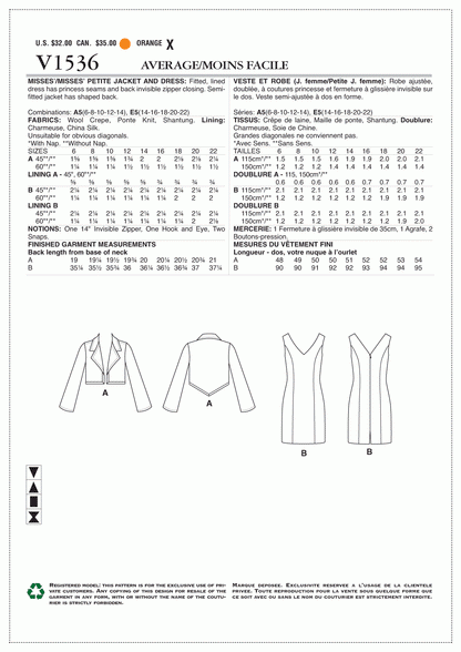 Vogue Pattern V1536 A5 (6-8-10-12-14)