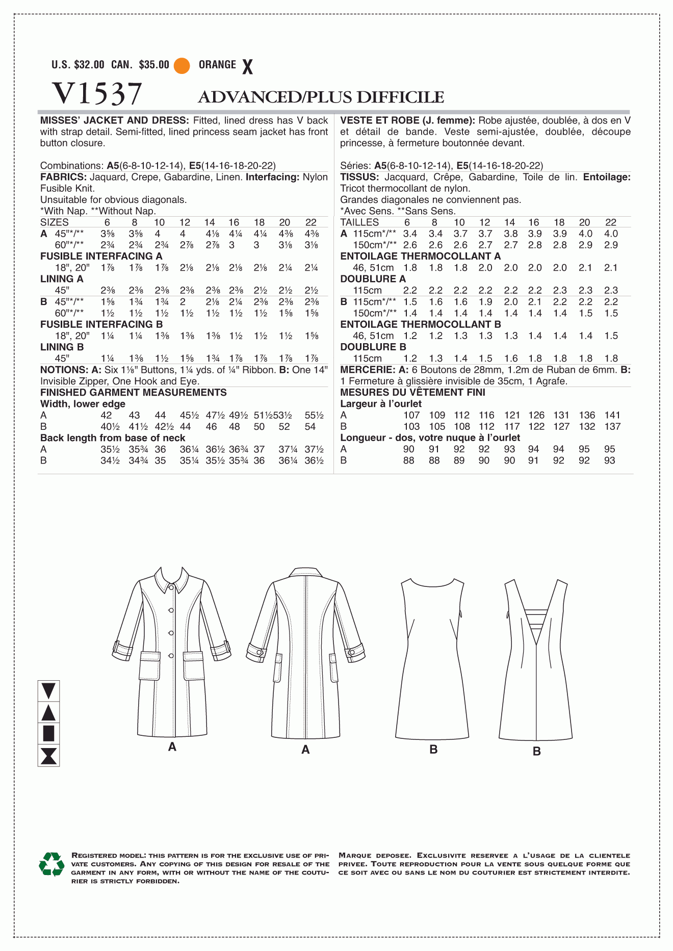 Vogue Pattern V1537 A5 (6-8-10-12-14)