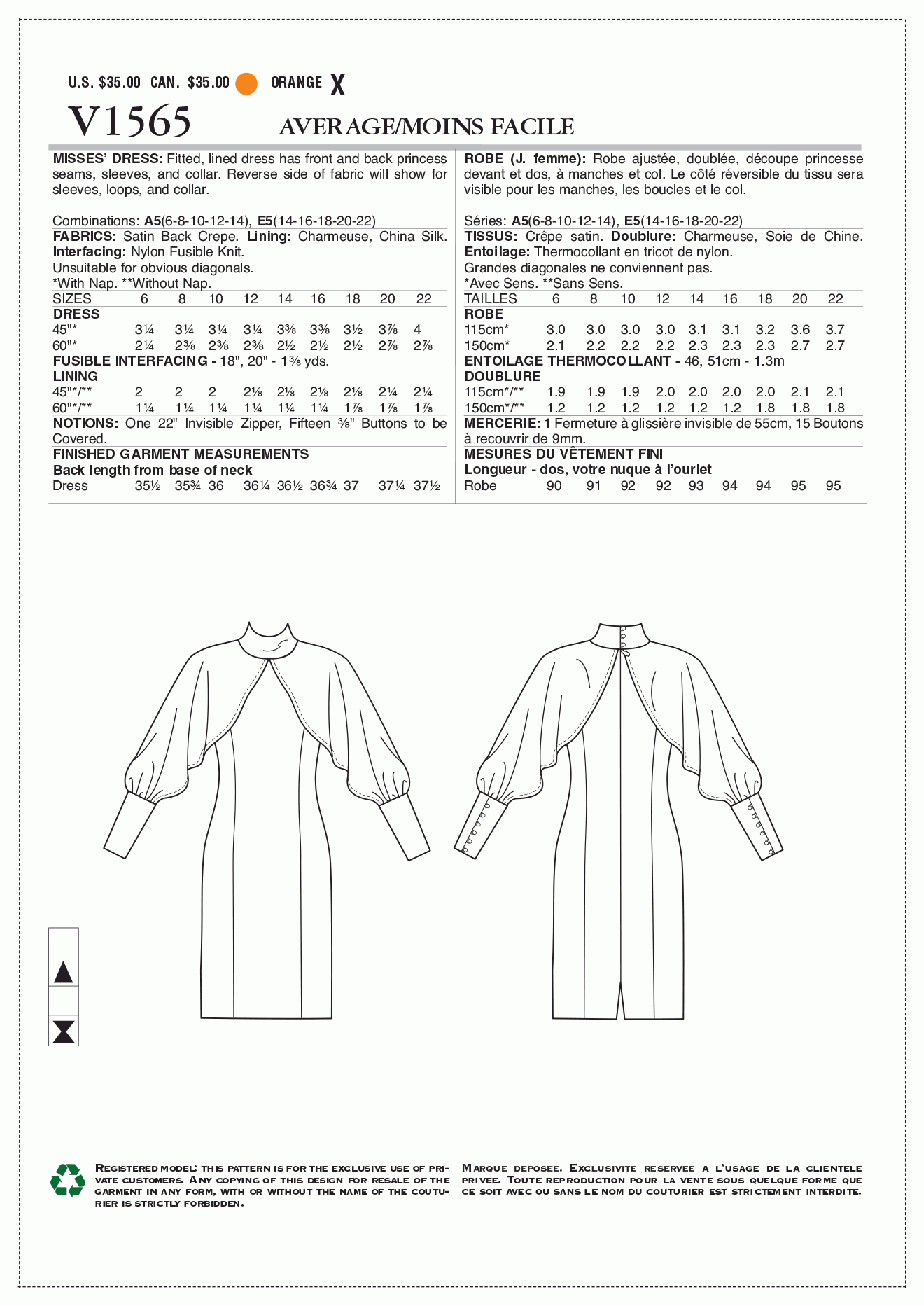 Vogue Pattern V1565 A5 (6-8-10-12-14)