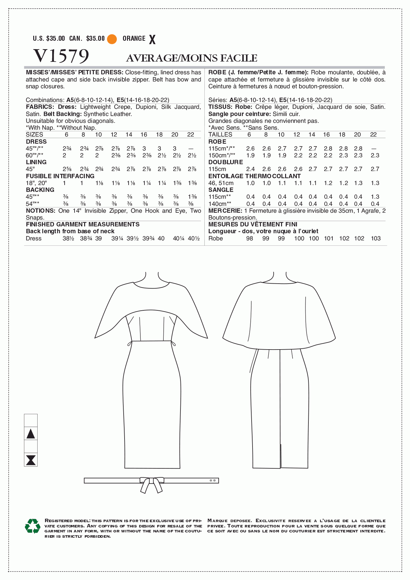 Vogue Pattern V1579 A5 (6-8-10-12-14)