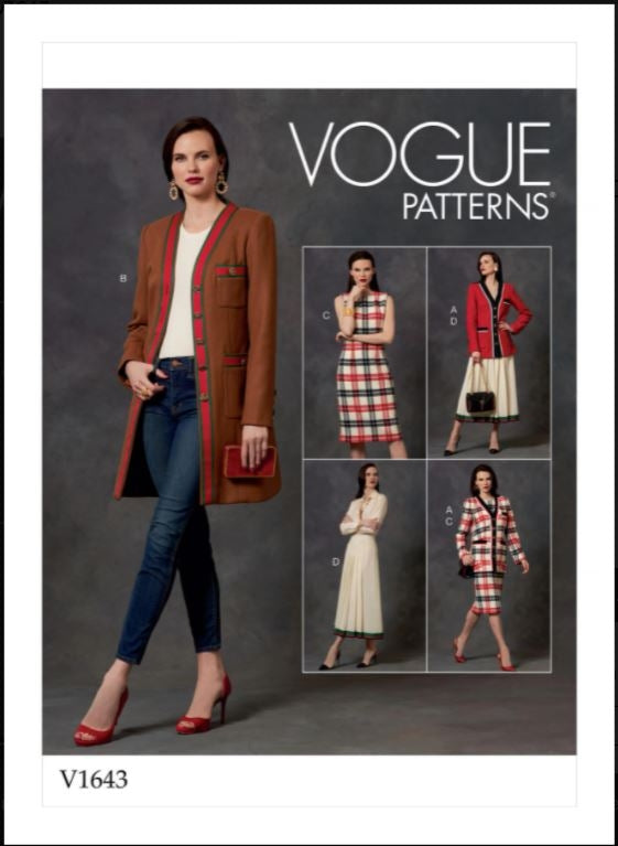 Vogue Pattern V1643 
Misses'/Misses' Petite Jacket, Dress and Skirt A5(6-8-10-12-14)