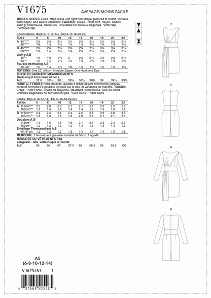 Vogue Pattern V1675 A5 (6-8-10-12-14)