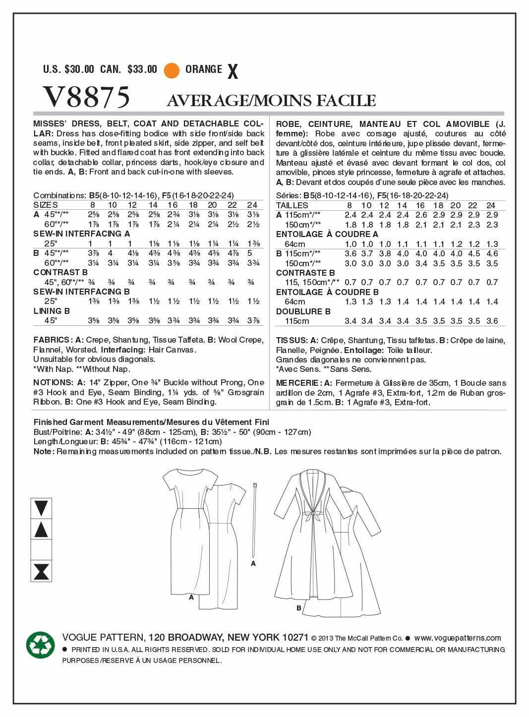 Vogue Pattern V8875 B5 (8-10-12-14-16)
