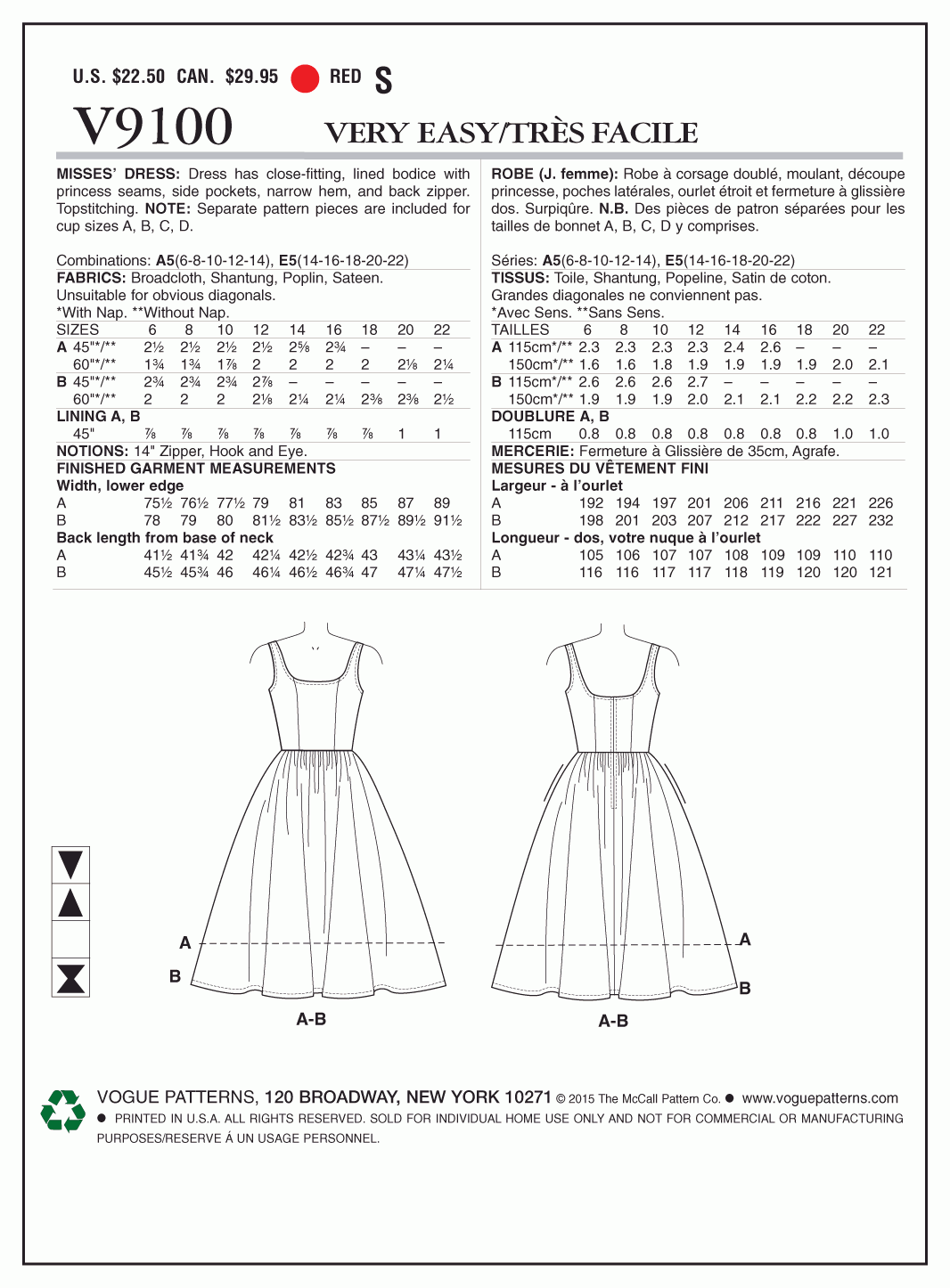 Vogue Pattern V9100 A5 (6-8-10-12-14)
