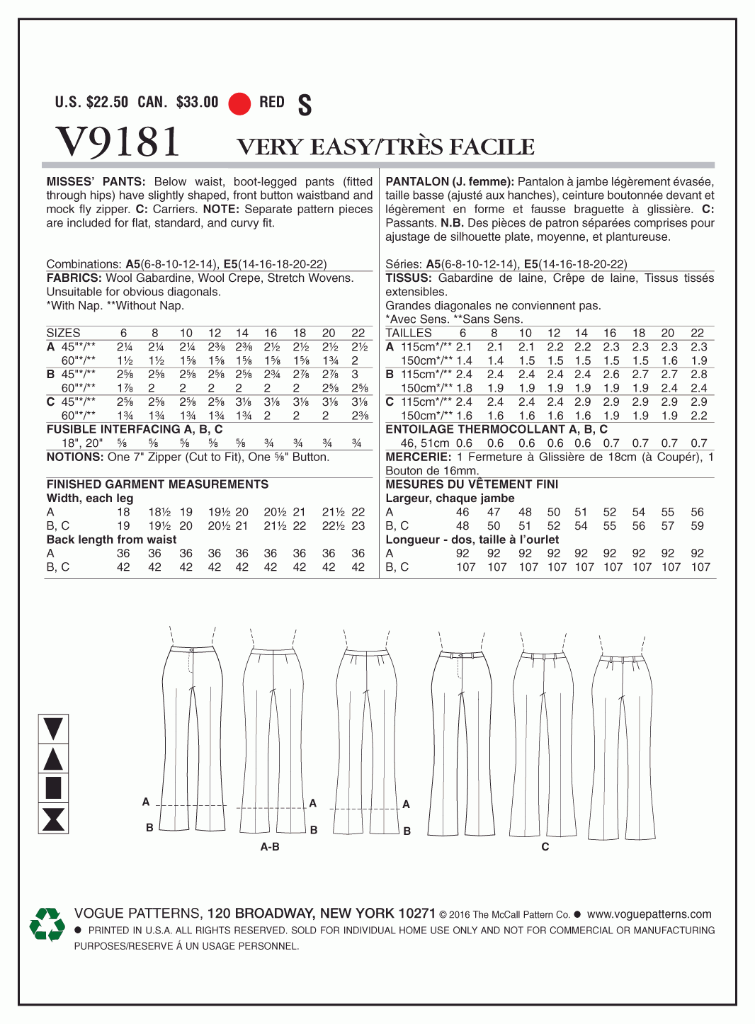 Vogue Pattern V9181 A5 (6-8-10-12-14)