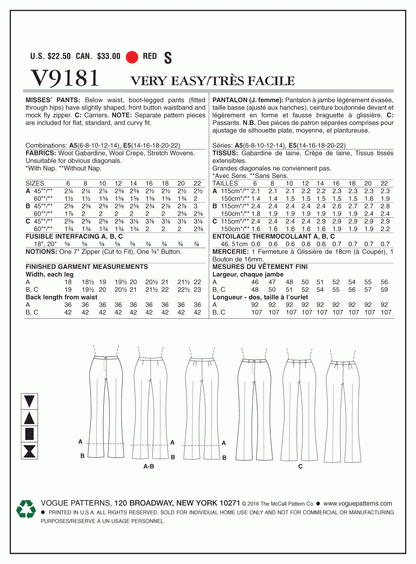 Vogue Pattern V9181 A5 (6-8-10-12-14)