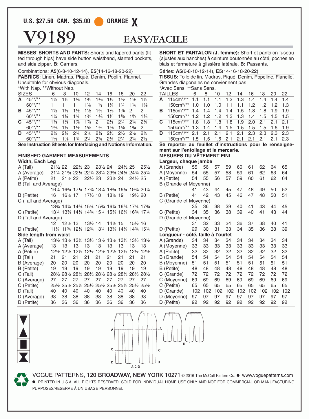 Vogue Pattern V9189 A5 (6-8-10-12-14)