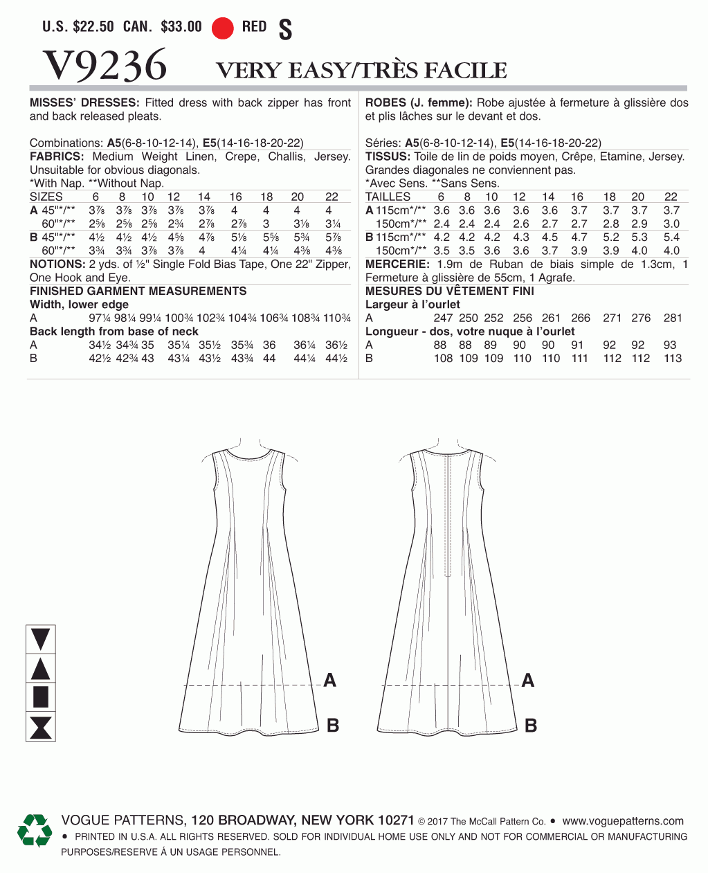 Vogue Pattern V9236 A5 (6-8-10-12-14)