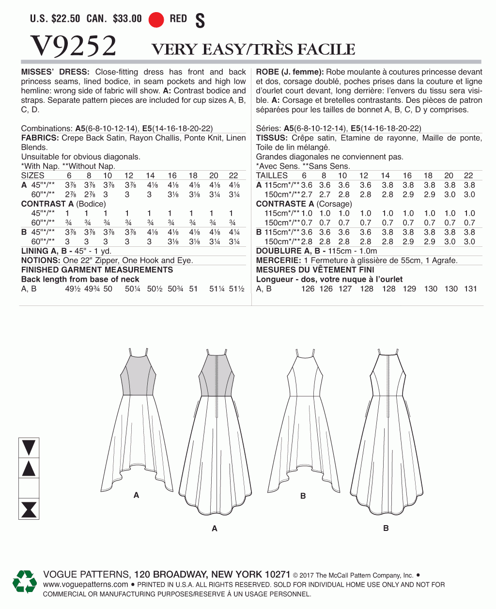 Vogue Pattern V9252 A5 (6-8-10-12-14)