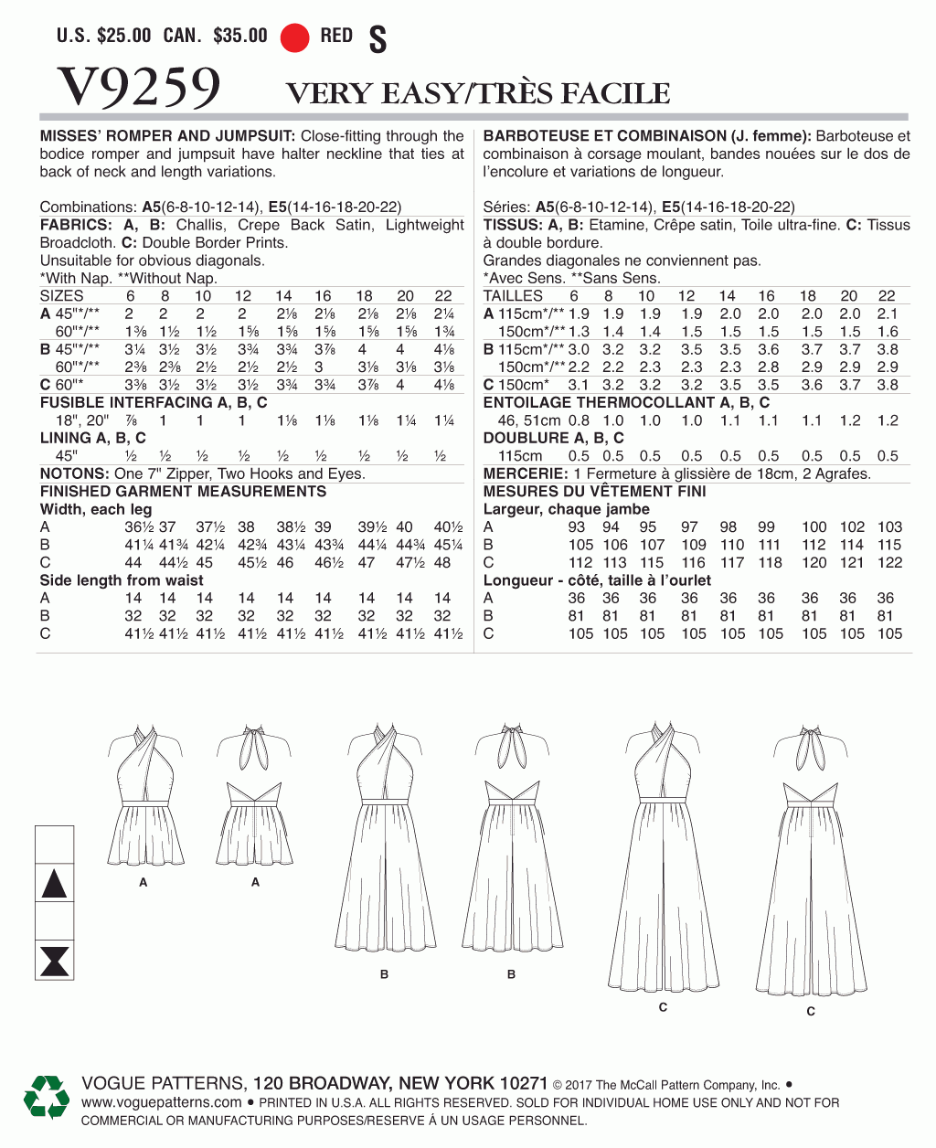 Vogue Pattern V9259 A5 (6-8-10-12-14)