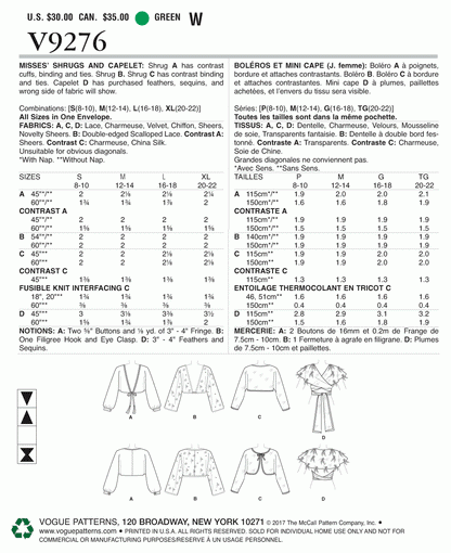 Vogue Pattern V9276 All Sizes in One Envelope