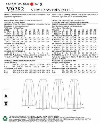 Vogue Pattern V9282 All Sizes in One Envelope