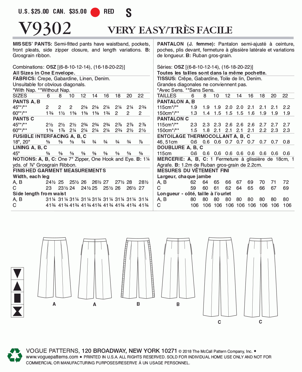 Vogue Pattern V9302 OSZ ((6-14) (16-22))