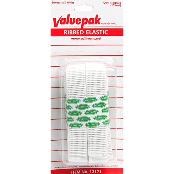 Valuepak 20mm Braided Elastic, White- 4m