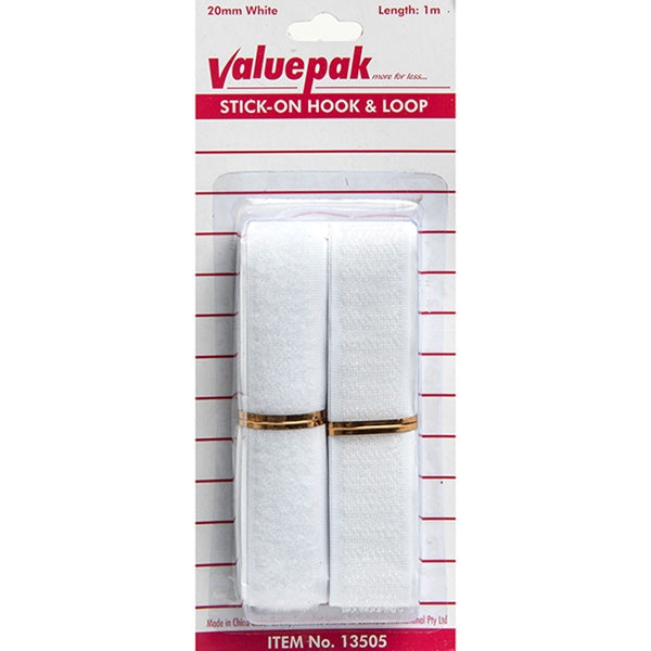 Valuepak 20mm Sew-On Hook & Loop, White- 1m