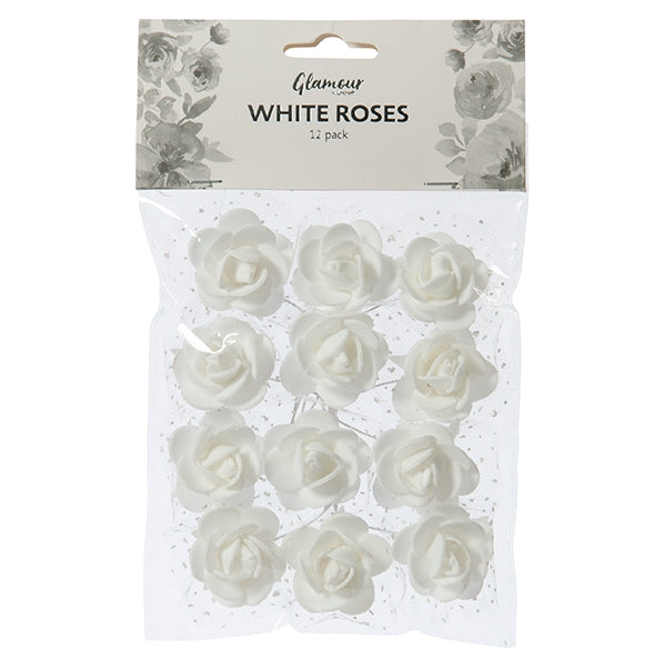 White Craft Roses With Lace 25mm- 12pk